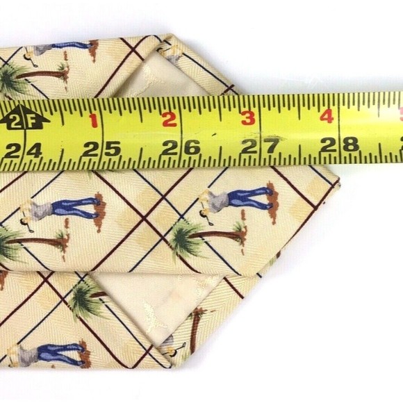 Tommy Bahama Men's Tie Silk Handmade Guy Playing Golf Summer Palms Aloha Necktie - Picture 6 of 6